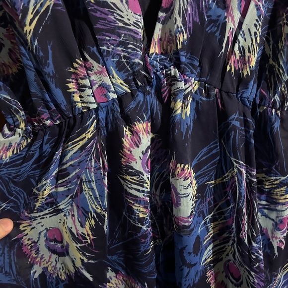 Three Eighty Two V-Neck Flowy Peacock Feather Print Mini Dress Size L - NWT - Picture 7 of 16
